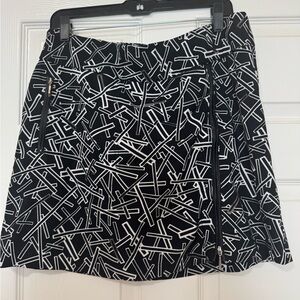 Jamie Sadock Skort Black White Geometric AOP Zippers Golf Tennis Size 10